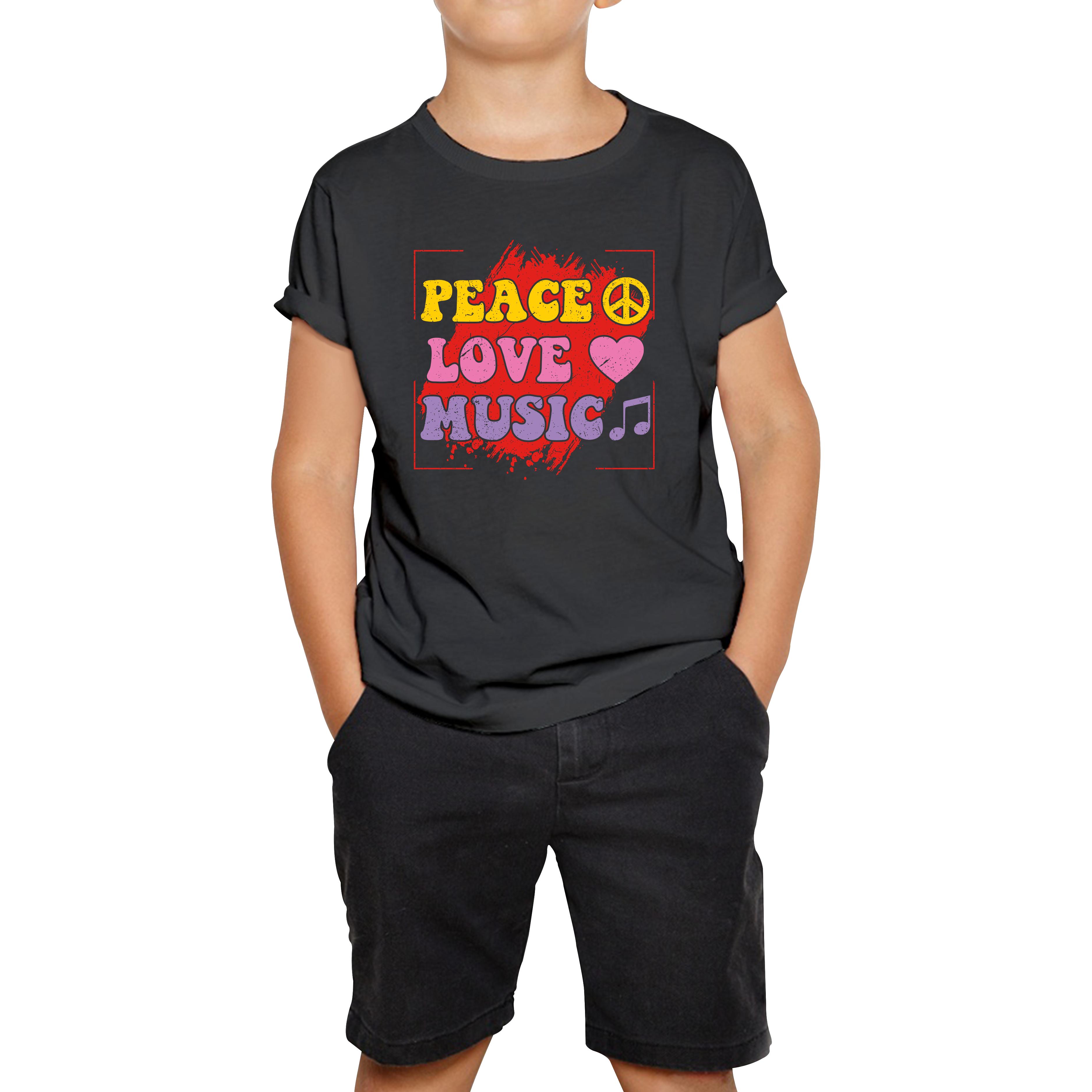 Peace Love Music Funny Music Lover Inspirational Motivational Music Festival Musician Kids Tee 140