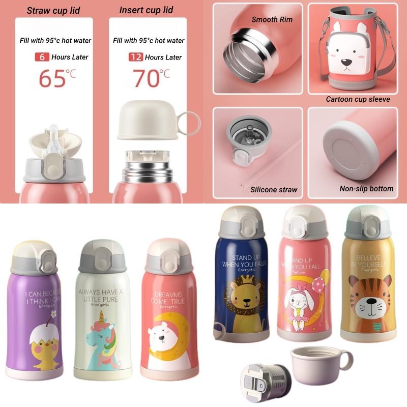 Uroczy i przenośny kubek termiczny dla dzieci Royallocke z stali nierdzewnej 316 z kreskówkowym wzorem i rękawem z postaciami)