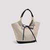 Niche canvas tote bag bow splicing simple commuting shoulder bag casual portable big bag tide
