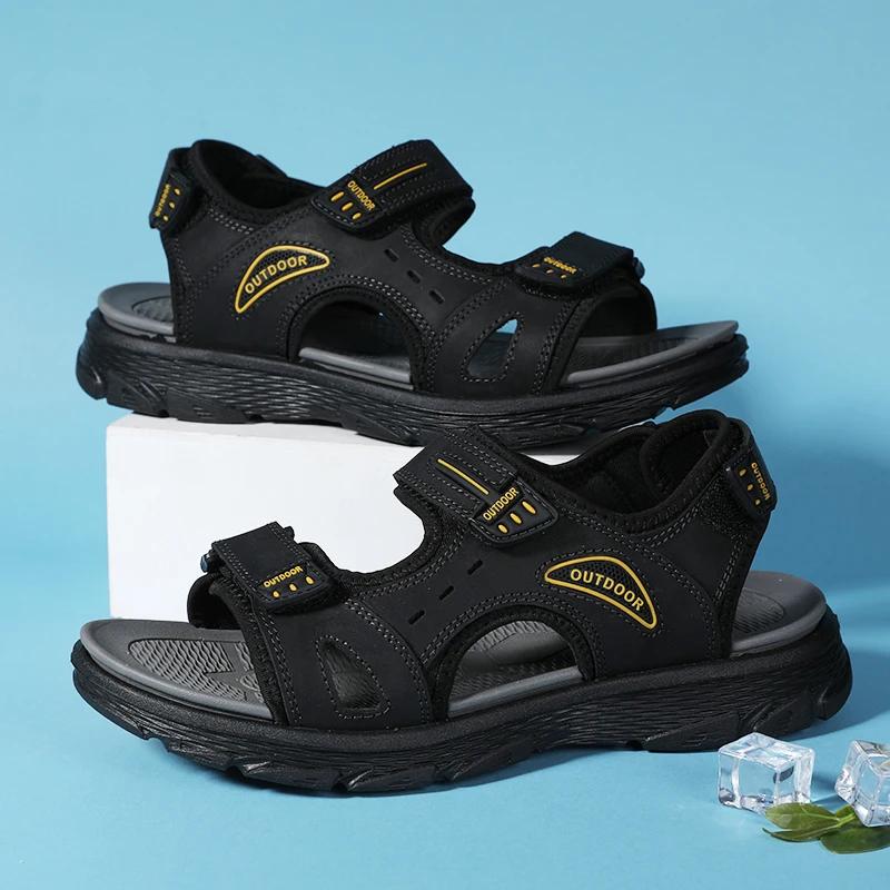 Fashion Men's Sandals Summer Genuine Leather Beach Sandals Classic Men's Casual Shoes Wading Slippers Outdoor Sneakers Zapatillas Male