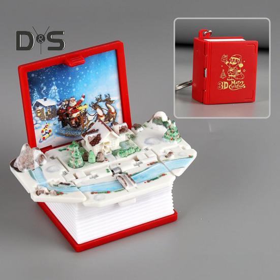 Mini 3D Folding Book Keychain Popping Miniature World Hanging Decoration Tiny Coffee Shop Great Wall Castle Foldable Book Keyring Pendant