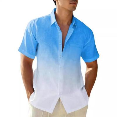 Camisas de Lino para Hombre Degradado Manga Corta Camisas Casuales Camisa Abotonada Camisa de Playa Verano Boda Vacaciones para Hombre