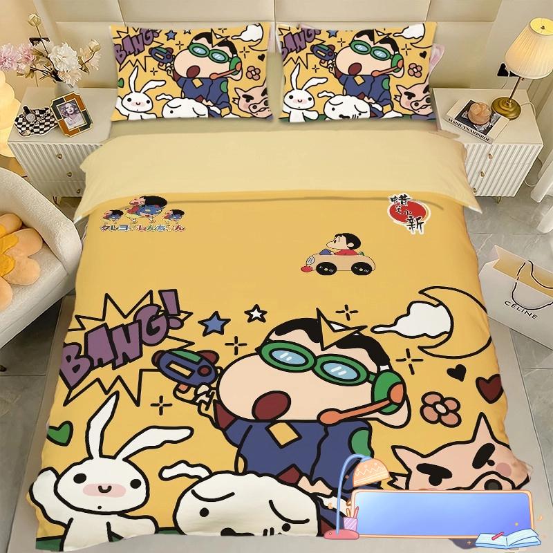 Boy Girl Crayon Shin-chan Bedding Set Pillowcase 2/3/pcs Shin-chan Duvet Cover Adult Children Gift Single Double Large Size