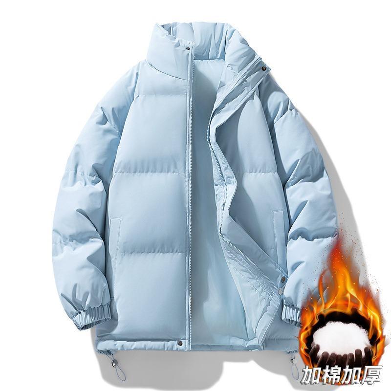 Stand-up Collar Solid Color Cotton-padded Clothes for Men and Women, Winter Bread Clothes, Large Size Thickened Warm Loose Tops, Trendy