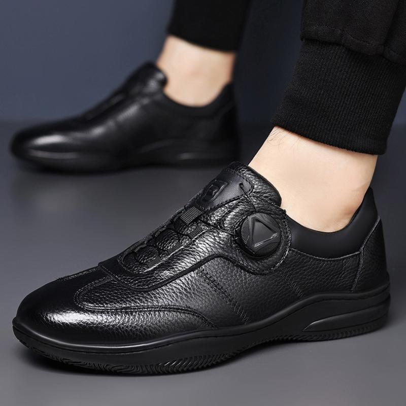 Trendy Leather Shoes Men Casual Rotary Buckle Easy Wear Loafers Lazy Cowhide Formal Business Sneakers Sportswear Daily Travel