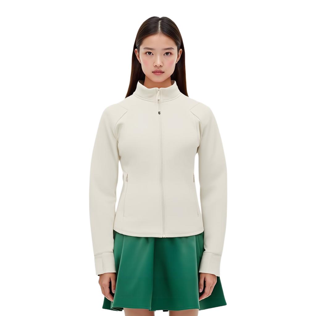Anta Giacca da Donna a Manica Lunga con Zip e Collo Alto, Colore Unico, Bianco Gesso 962437708-2