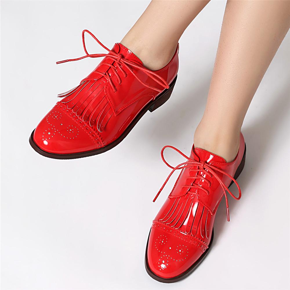 Móda Móda Jaro Šněrovací Oxfordky Dámské Šněrovací S Kulatou Špičkou Mokasíny Přezka Střapec Kůže Derby Britské Dámské Boty na Silném Podpatku