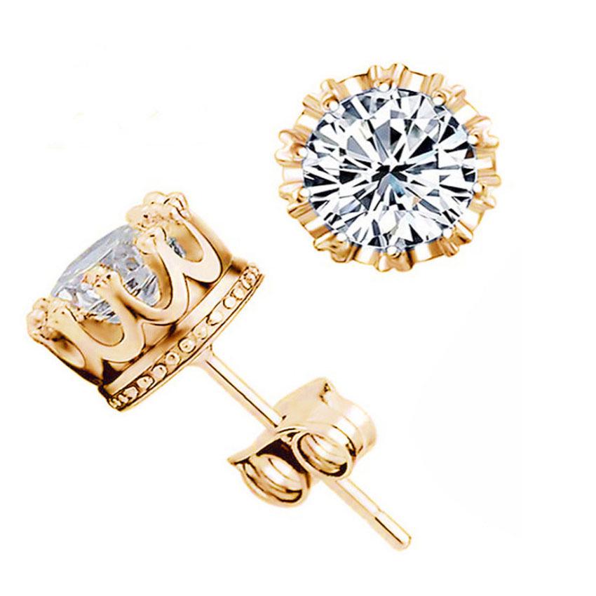 

Gold Crown Zircon Stud Earrings - Korean Style, Fashionable and Unique Design for Women золотой