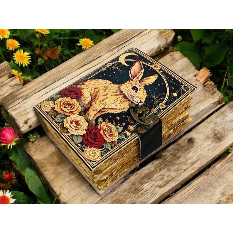 Rabbit Grimoire Leather Journal Notebook Journal for Women - Fat Journal Handmade Deckle Paper Notebook Journal for Gift