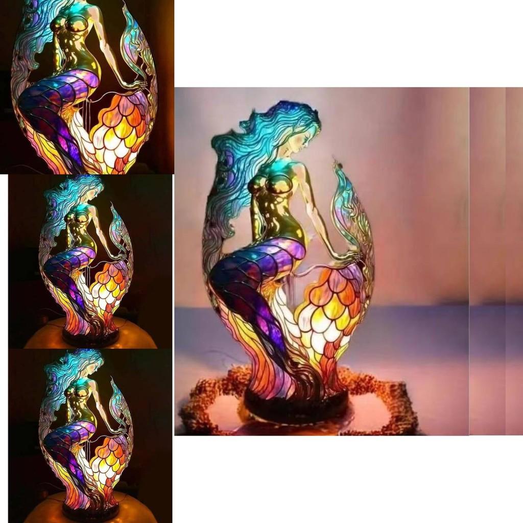 Mermaid Resin Animal Table Lamp With Colorful Retro Design For Gift And Home Decor