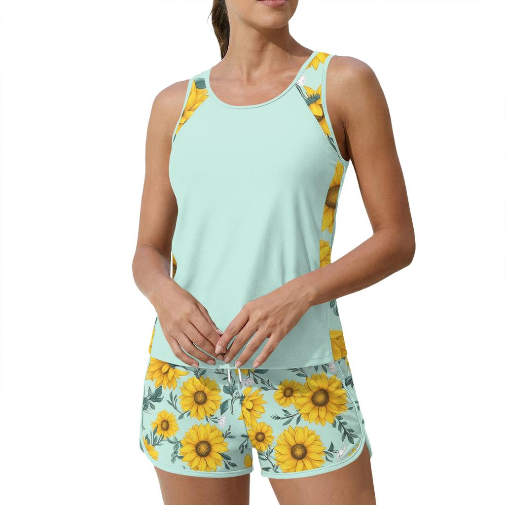 Women's Sunflower Print Split Swimsuit Sport Swimsuit