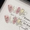 10Pcs Pearl Bowknot Artificial Nails With Rhinestones For Women