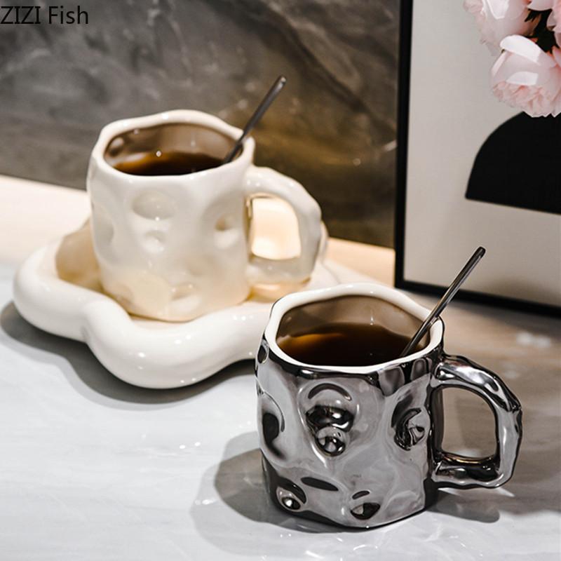 Creative Cheese Coffee Cup Office Ceramic Mug Coffee Shop Afternoon Tea Beverage Milk Cup Light Luxury Home Beverage Set