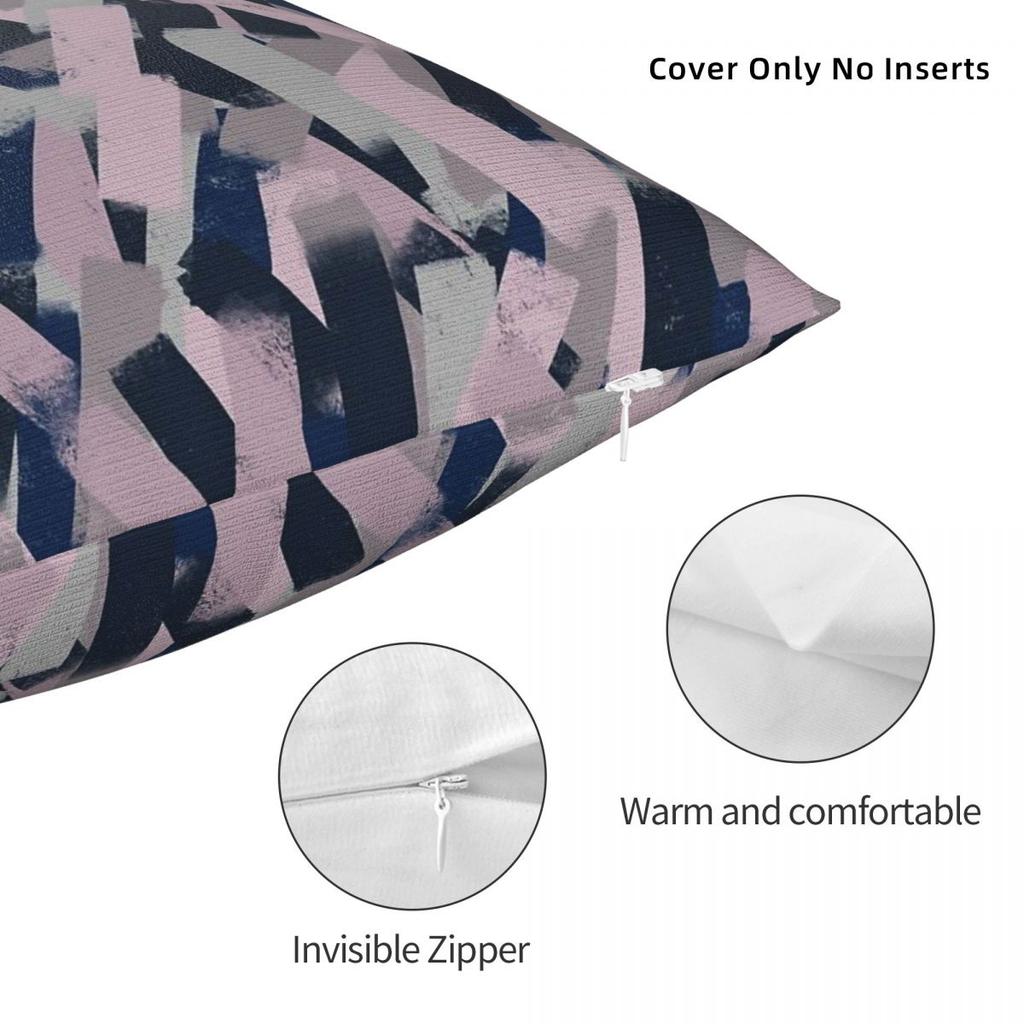 Navy Blue Grey Pink Brush Strokes Square Pillowcase Polyester Linen Velvet Creative Zip Decor Pillow Case Room Cushion Cover
