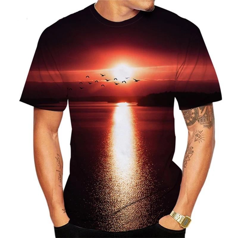 New Summer Essential Men's And Children's Shirt Palm Beach Seaview 3d Print T-shirt Casual Fashion Seaside Style Thin Top
