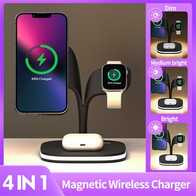 Magnetic 15W Wireless Charger For iPhone 14 13 12 Mini Adjustable Light 4 IN 1 Fast Charging Dock Station For Airpods Apple Watch 7