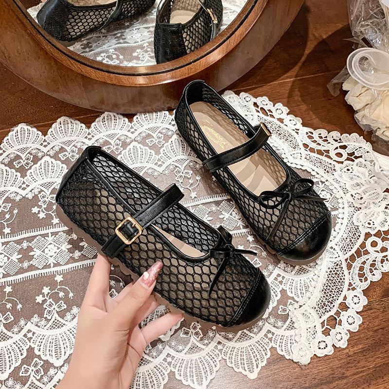 

Mary Jane shoes breathable mesh bow single shoes women s shallow mouth flat net shoes Doudou shoes 41 чёрный