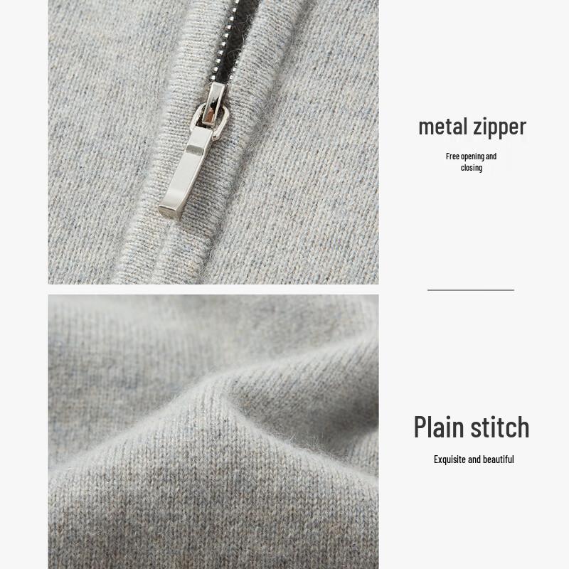 LUOZI Men's Stand Collar Half-Zip Cashmere Sweater