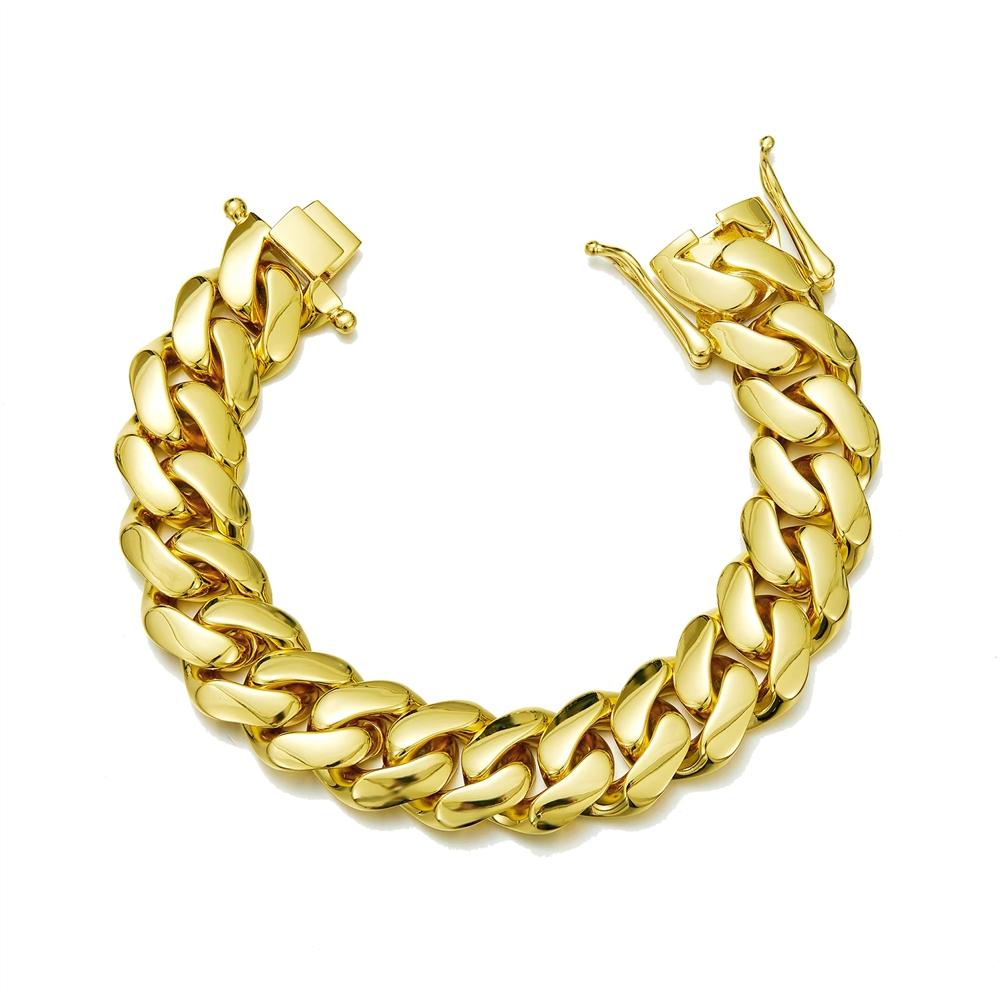 Hochwertiger Hip Hop Schmuck 8-20mm Flaches Gliederkettenarmband Cuban Link PVD-Beschichtung 14 Karat Vergoldetes Edelstahlarmband