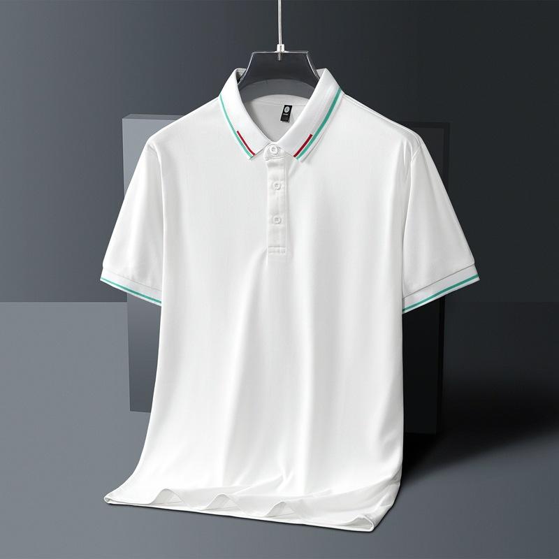 Men'S Ice Silk Polo Shirt Summer New Trend Solid Color Simple Thin Casual Short Sleeve Lapel T-Shirt Polo Shirt
