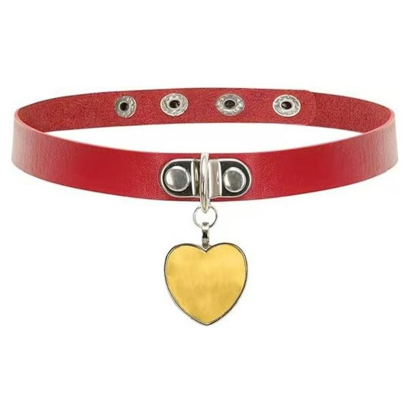 Eco-friendly PU Leather Anime Harajuku Punk Goth Love Peach Heart Pendant Necklace Collar Leather Necklace Necklace