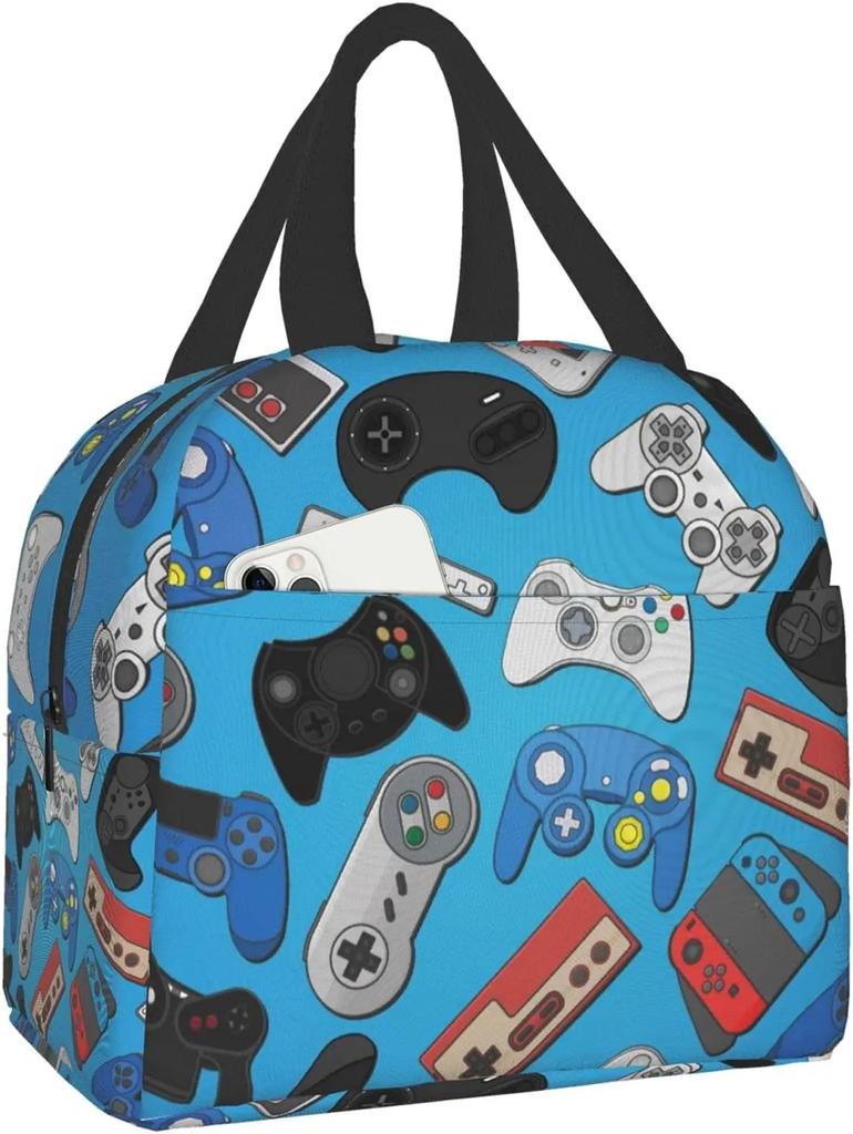 Colorful Joystick Game Lunch Bag Compact Tote Bag Reusable Lunch Box Container for Women Men School Office Work Picnic