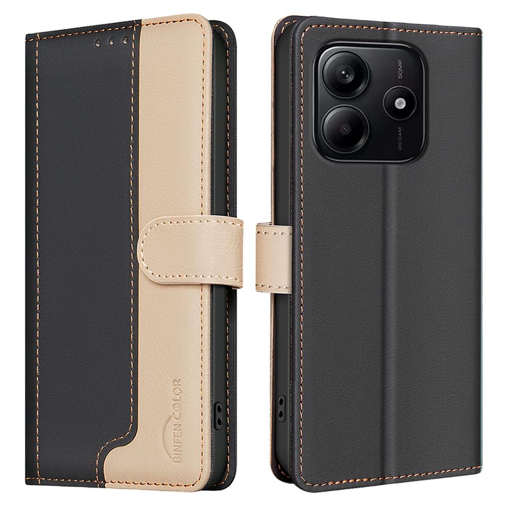 

BINFEN COLOR BF33 for Xiaomi Redmi Note 14 5G Leather Case Splicing Color RFID Blocking Black