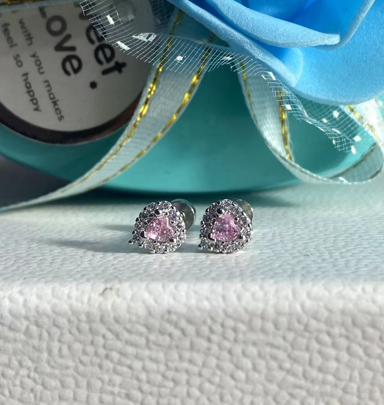 

Explosive pink love cochlear nails girl full diamond temperament Spice girl earbone nails earrings new popular earrings