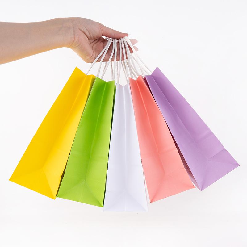StoBag, Colorful Kraft Paper Gift Bag, Solid Color, for packing Goodies takeaway, birthday, wedding, Eco-Friendly, 12/30pcs