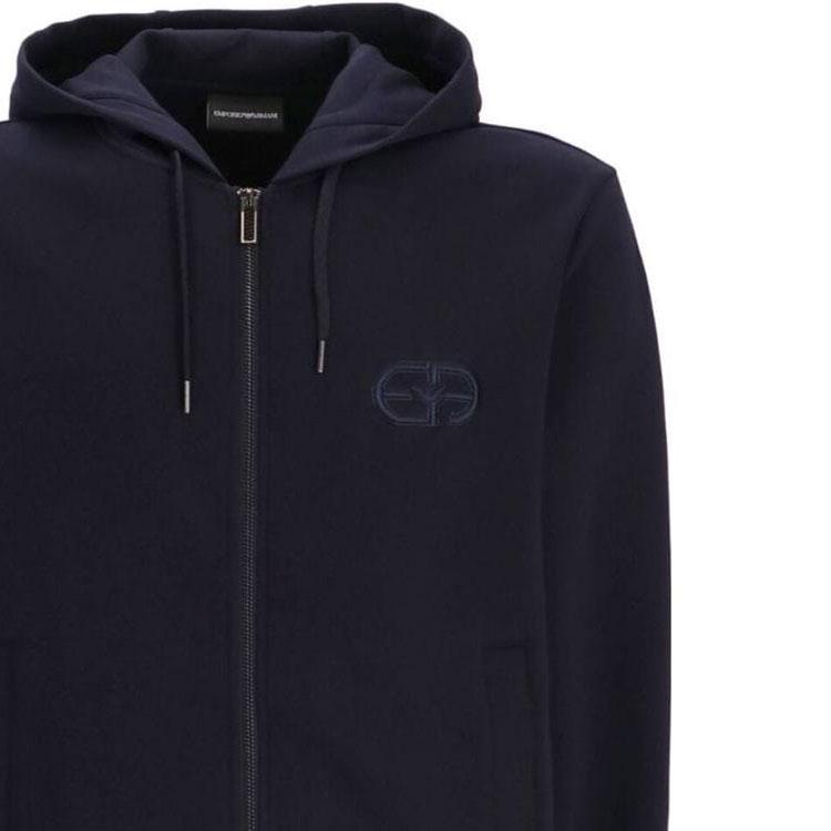 Emporio Armani SS23 Solid Color Logo Embroidered Hooded Jacket Men jackets Navy-Blue 8N1ML61JHSZ0920