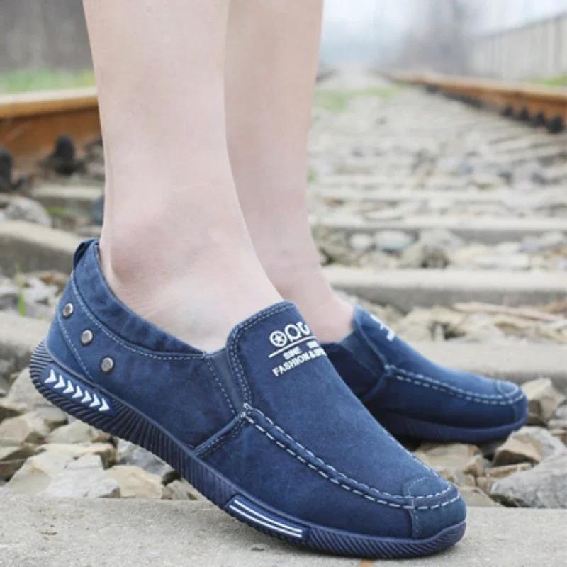 Pánské plátěné džínové boty Nazouvací tenisky Pánské na léto Venkovní Řidičské Mokasíny Trendy Vintage Lodičky Boty pro muže