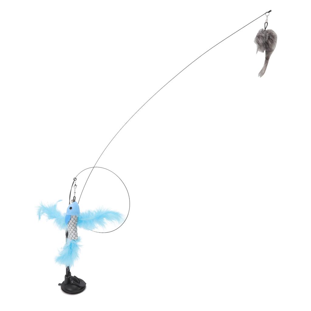 Suction Cat Feather Wand Toy Double End Removable Steel Wire Interactive Cat Teaser Stick Toy for Indoor