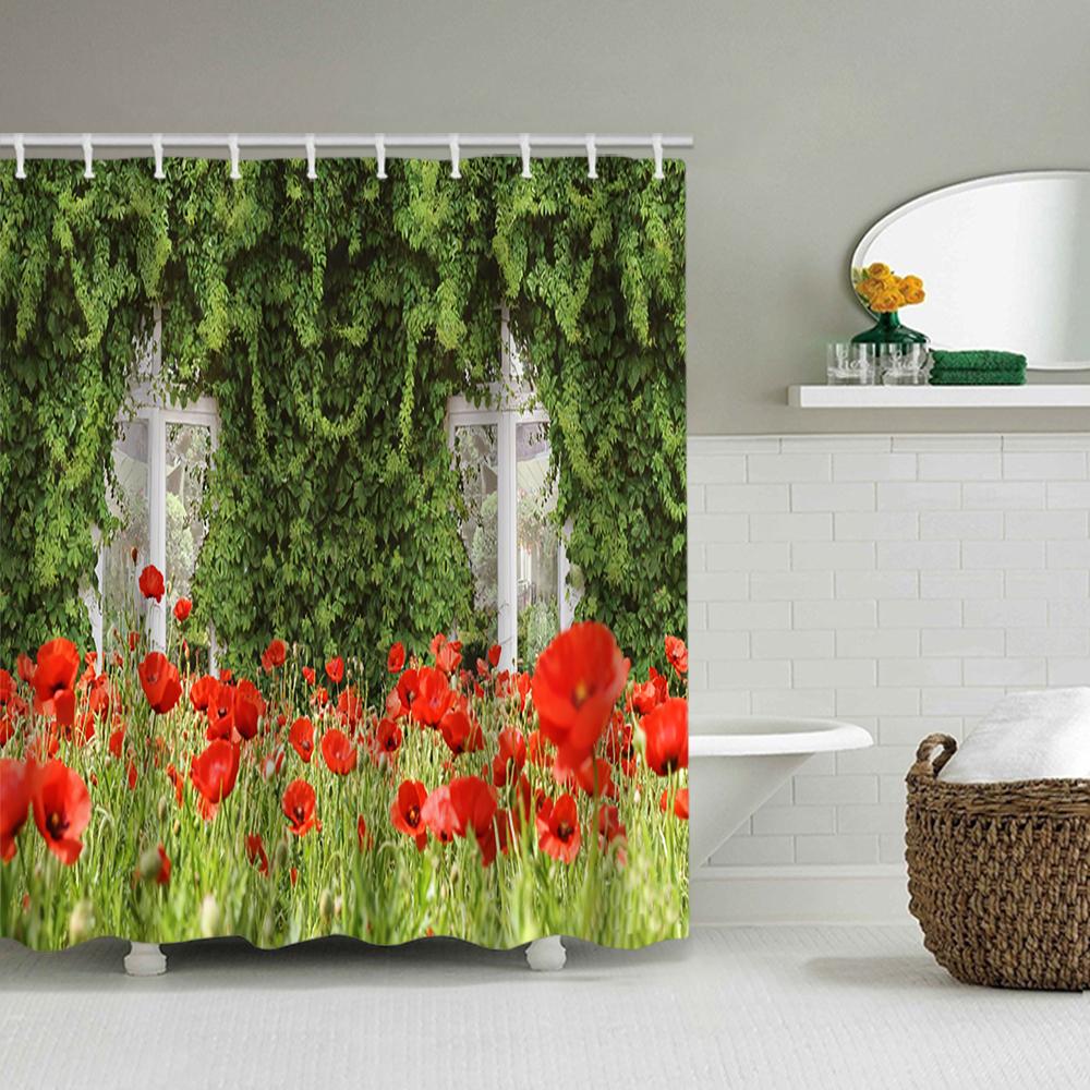 1/4 Forest Waterfall Print Shower Curtains, Toilet Seat Decoration, Shower Curtain with Carpet and Toilet Lid, 70.8x70.8 Inch