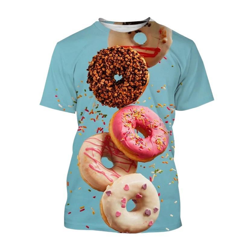 Doughnut Theme 3D Print Kids Short Sleeve Tee Round Neck Graphic Top Daily Outdoor Wear For Boys Girls