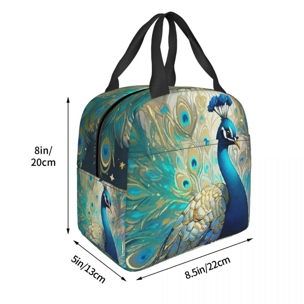 Colorful Peacock Feather Insulated Lunch Bag for Women Children Portable Food Boxes Thermal Lunch Box Tote