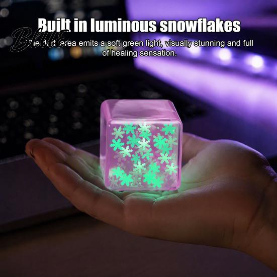 Soft Stress Balls Ice Cube Relief Toy Glow-in-the-Dark Snowflake Filled Cube Sensory Toy Luminous Clear Adults and Kids