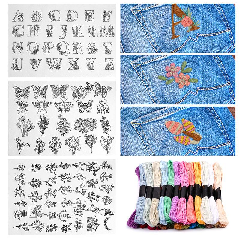 DIY Water Soluble Embroidery PatternWash Away with Pre-Printed Pattern Designs Stencils Transfers for Hand Sewing Lover Beginner