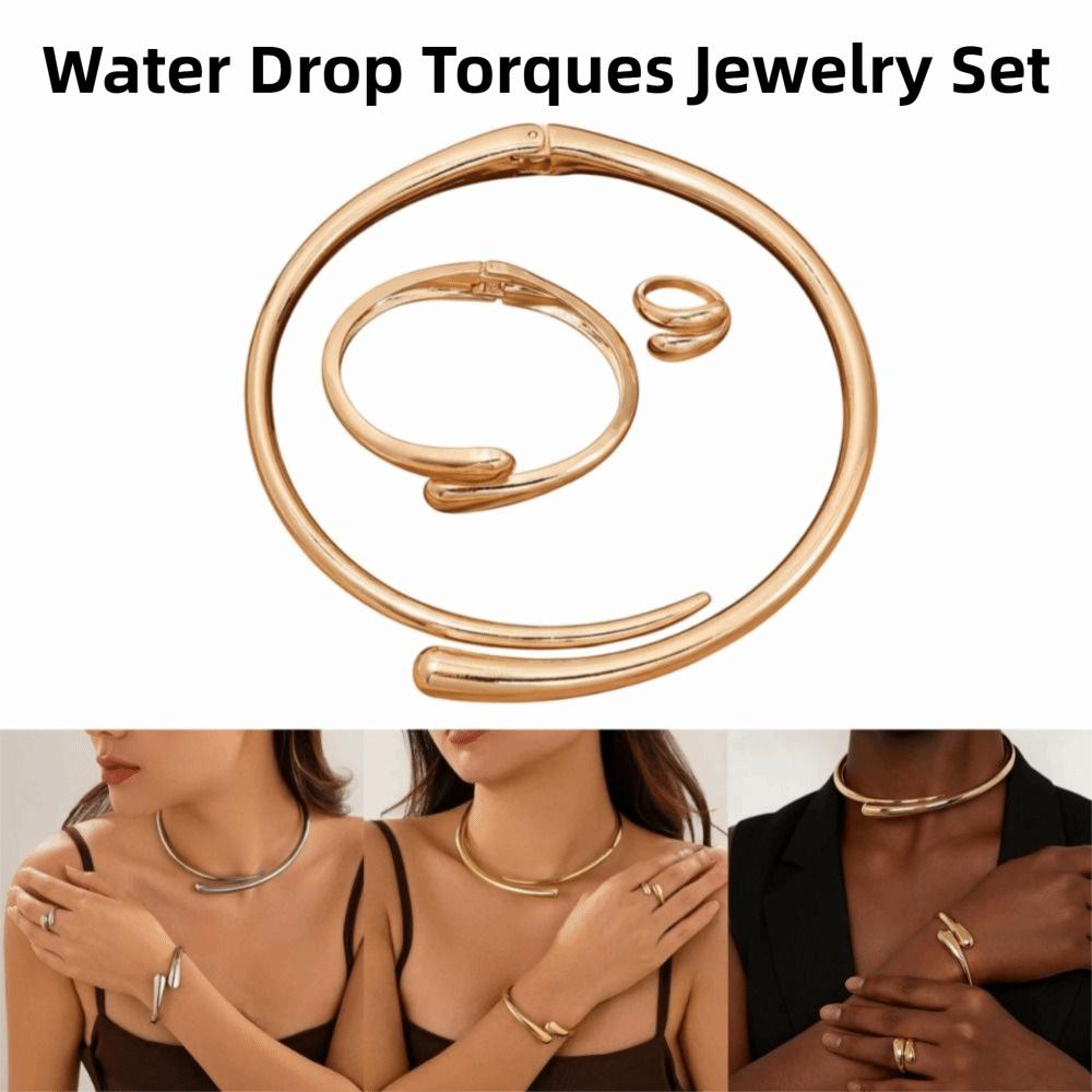 2/3Pcs Adjustable Rings Water Drop Torques Choker Necklace Punk Party Grunge Jewelry Set Wedding