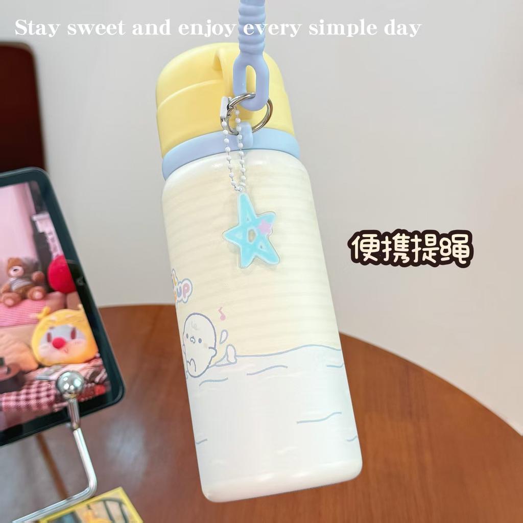 Cute Cartoon Cat Three Drinks Thermos Cup Ins Simple Niche Large Capacity Student Portable Non-collision Water Cup
