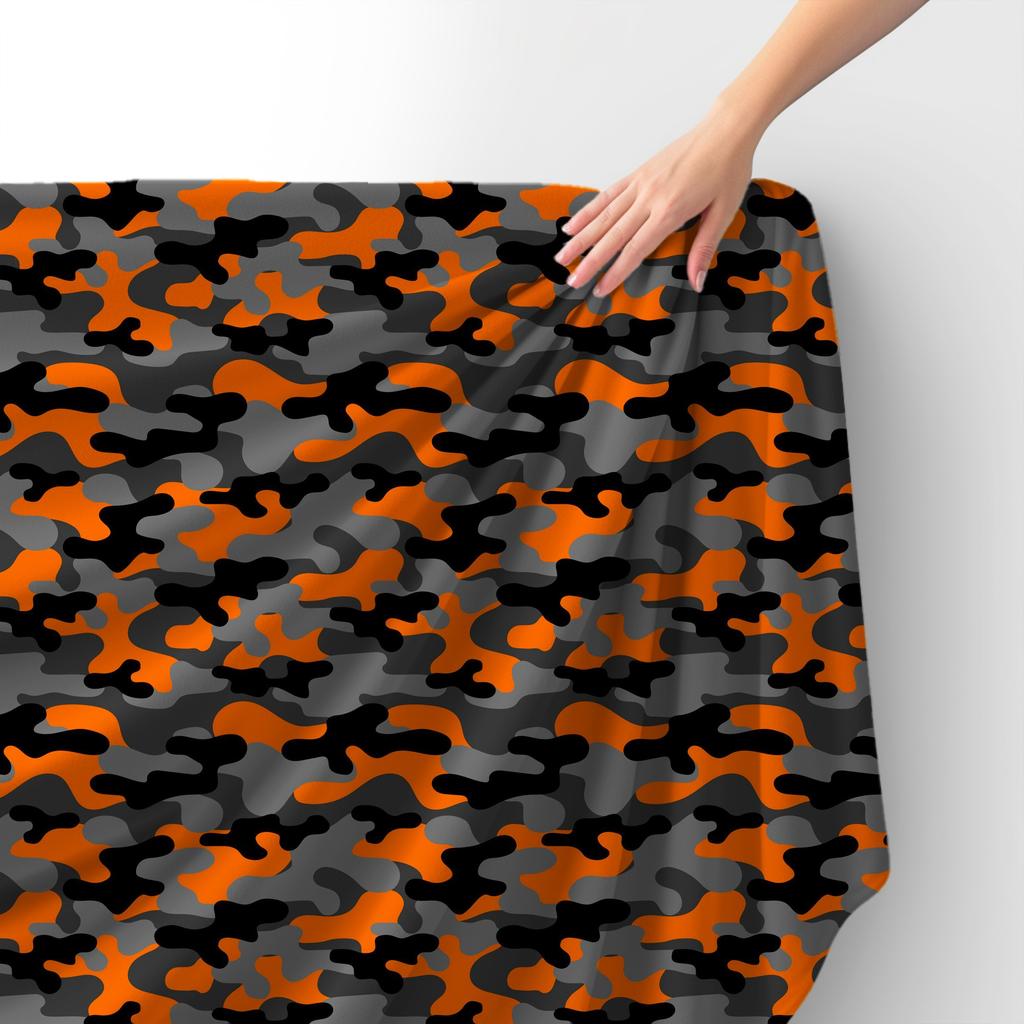 Royal Samt Stoff Polyester Zum Nähen - Motiv Orange Camouflage