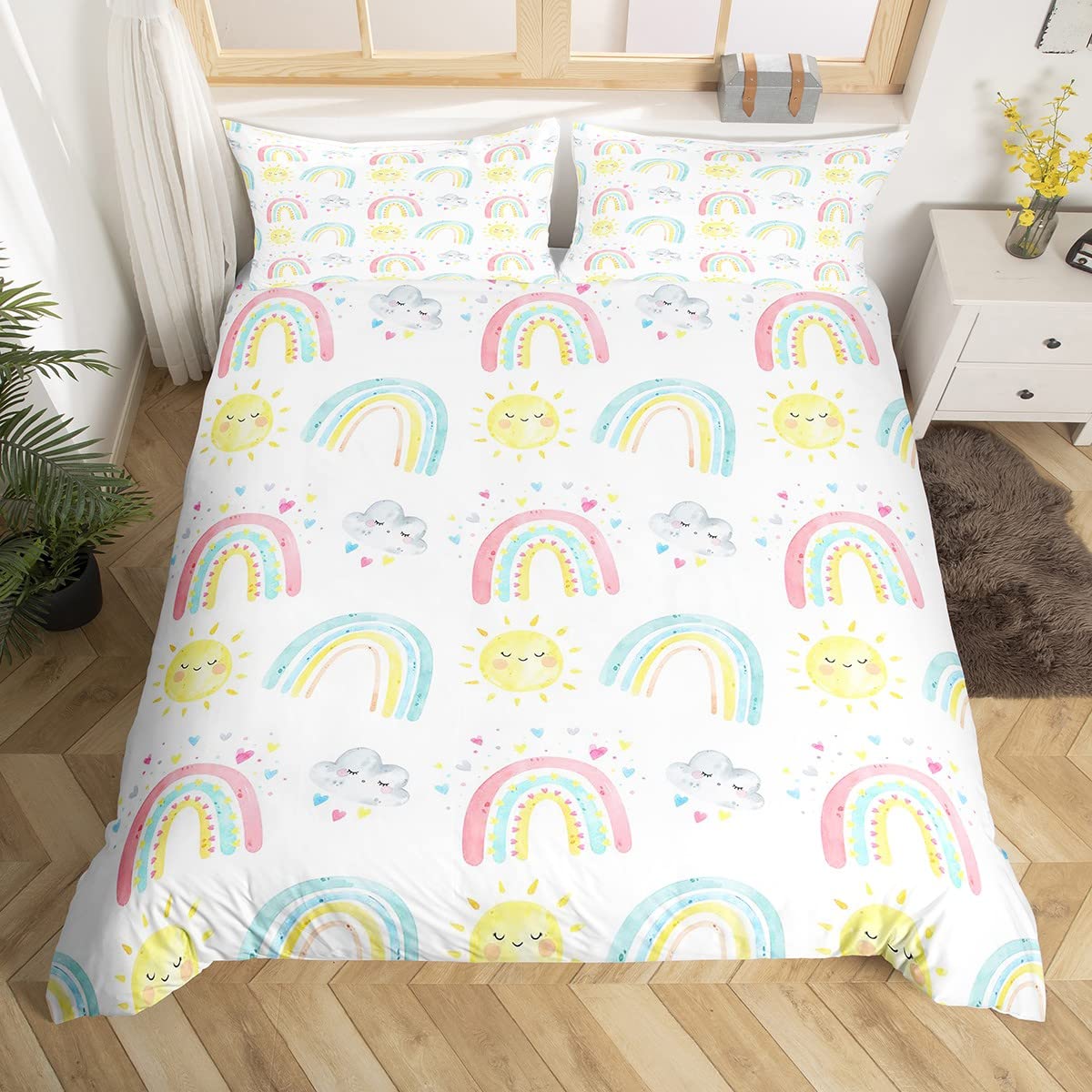 

Cute Rainbow Bedding Set 3D Printed Cartoon Duvet Cover Set Soft Single Twin Double Queen King Size Birthday Gift For Girls Eu Single 135x200cm