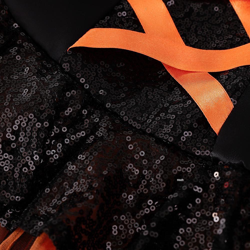 Girls' Halloween Sequin Princess Dress with Puff Sleeves and Puffy Skirt