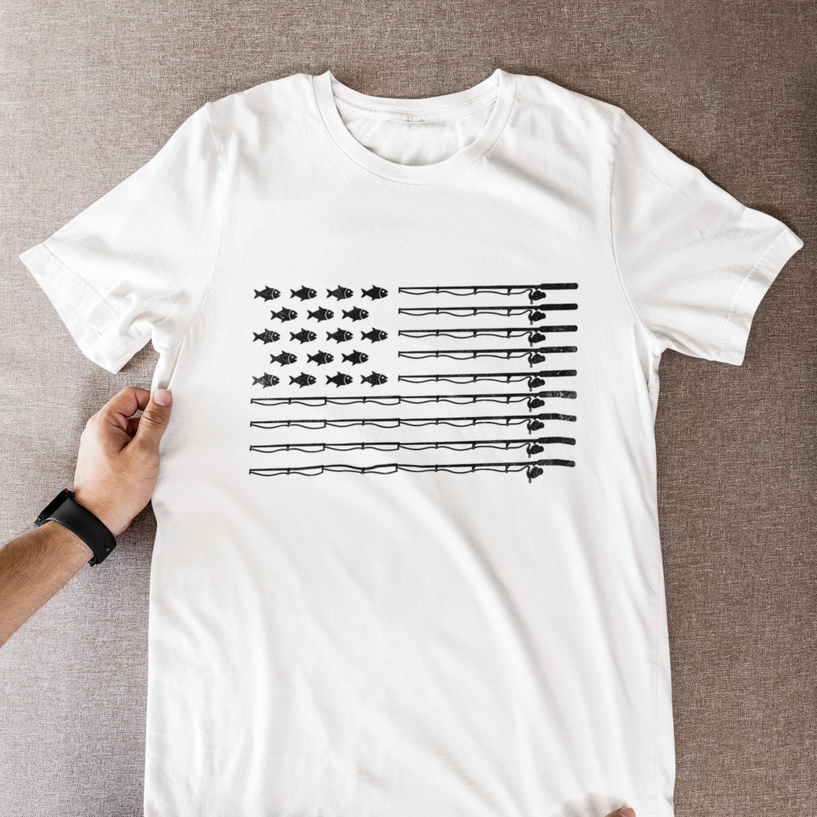 Fishing American Flag Tee Patriotic Fish Poles Graphic Shirt Gift 4XL