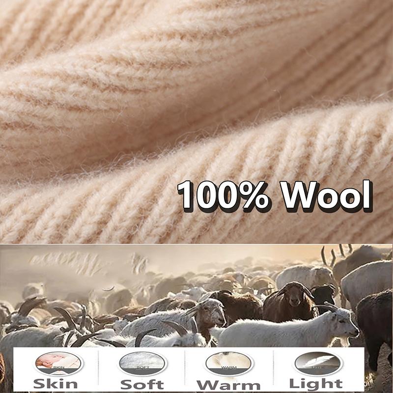 100%Wool Knitted Hat Unisex Soft Warm Luxury Cashmere Beanies Women Thick Warm Soft Slouchy Bonnet Windproof Ski SKullies Cap