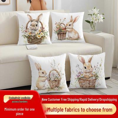 Nordic Easter Bunny Pillow Cover: Sofa & Bedside Polyester Cushion Cover
