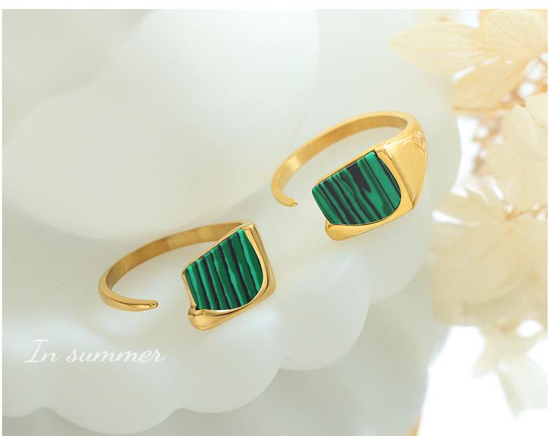 Retro Turquoise Adjustable Women's Ring, Hypoallergenic Titanium Steel, 18K Gold Finish, Japanese Korean Style