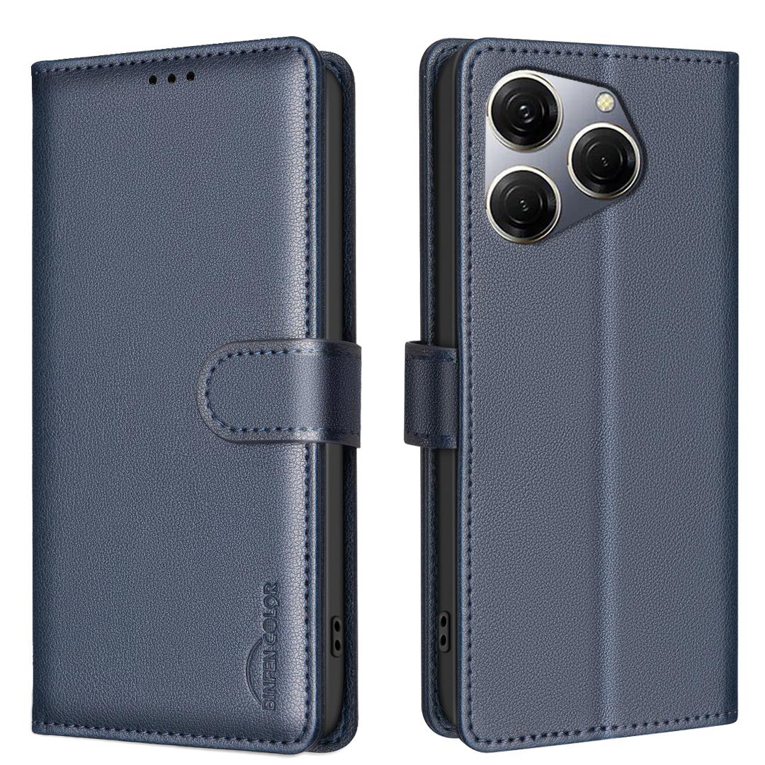 

BINFEN COLOR BF32 For TECNO Spark 20 Pro Leather Case RFID Blocking Lychee Texture Blue