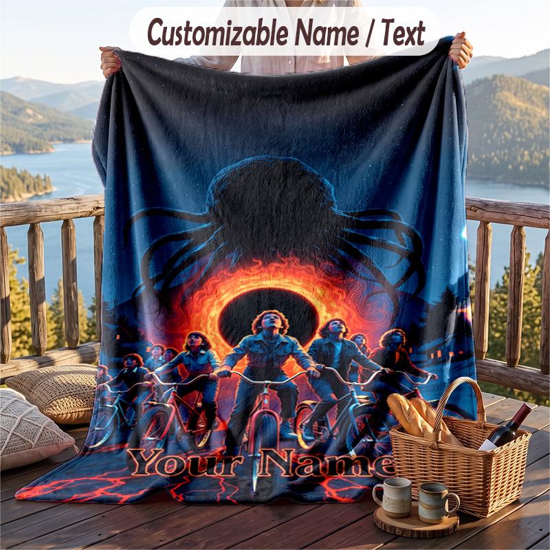 Custom Text Flannel Throw Blanket, Lightweight Cozy Bed Sofa BlanketStranger Things