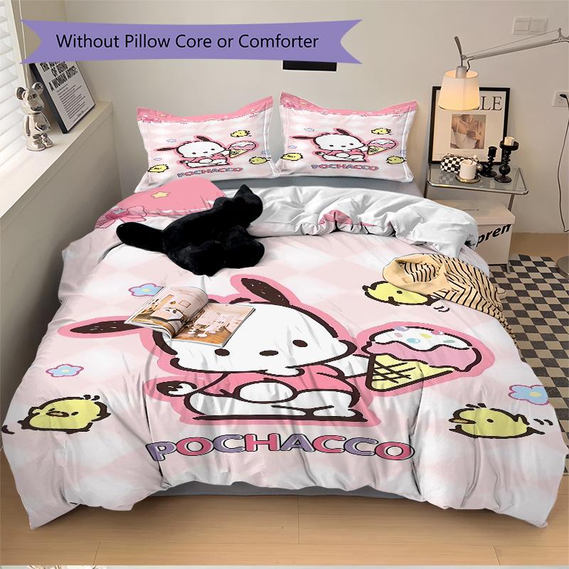 3pcs Pochacco's Sweet Adventure Sanrio Bedding Set Includes 1 Quilt Cover and 2 Pillowcases, Comfortable Bedding with Stylish Design for Bedroom S076