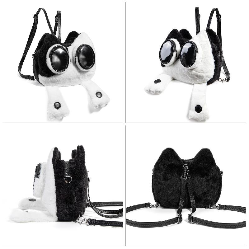 Cute Cat Ear Plush Ita Backpack Double Clear Pockets Anime Doll Display Bag for Girls Teens Soft Velvet Surface Large Capacity